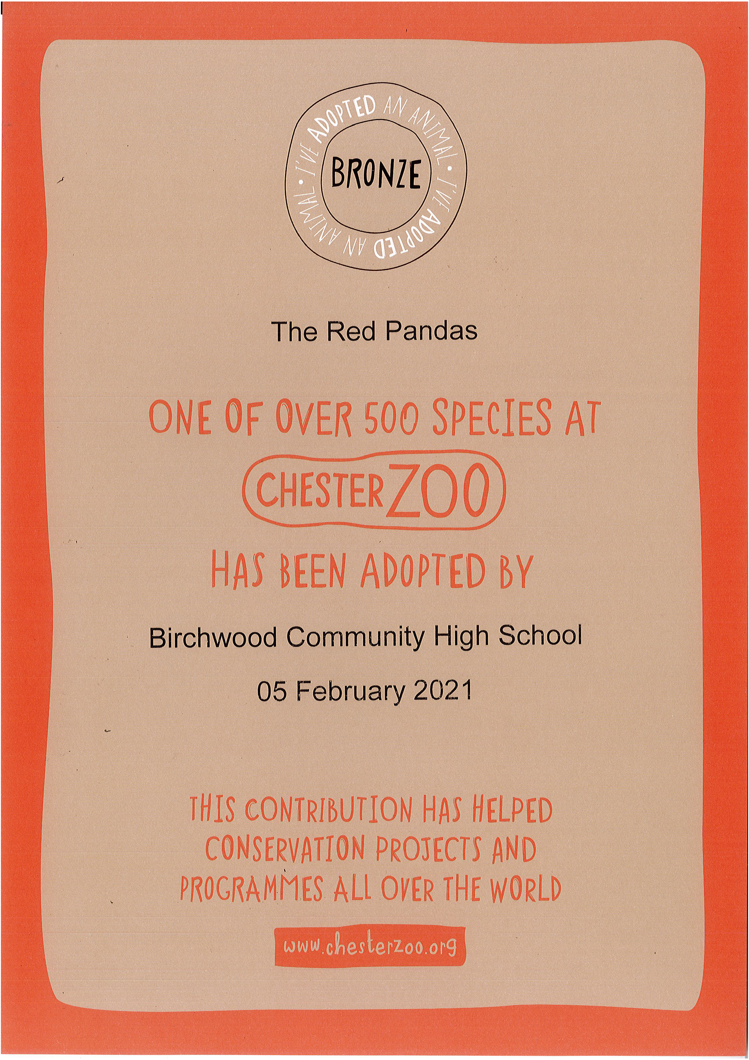 Chester Zoo Adoption