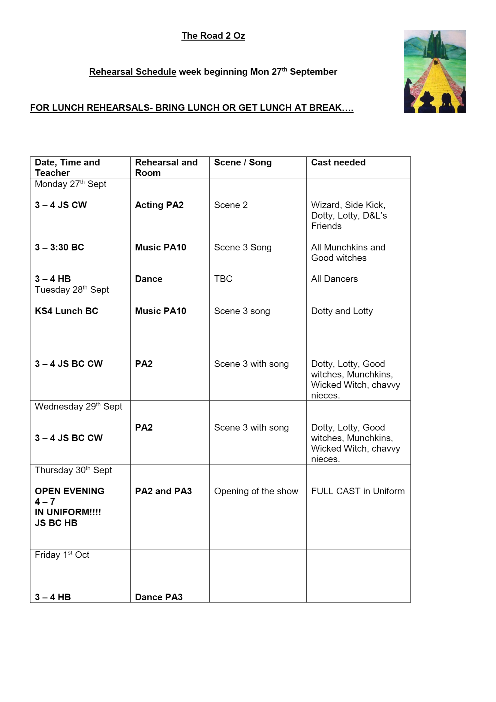 Rehearsal Schedule WK3 Pic